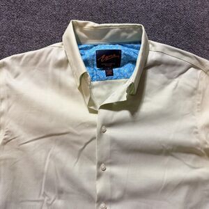 Egara Dress Shirt Mens L Yellow Solid Slim Modern Fit Stretch Non Iron Cotton LS